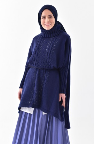 Poncho a Motifs Tricot 4109-03 Bleu Marine 4109-03