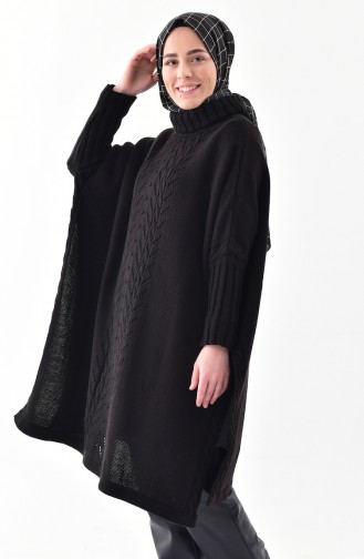 iLMEK Knitwear Tress Pattern Poncho 4109-08 Black 4109-08