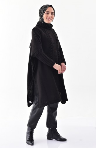 Trikot Poncho mit Häkeleimuster 4109-08 Schwarz 4109-08