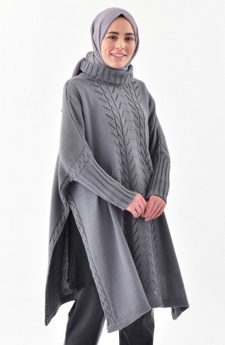 Trikot Poncho mit Häkeleimuster 4109-09 Dunkel Grau 4109-09