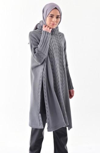 Trikot Poncho mit Häkeleimuster 4109-09 Dunkel Grau 4109-09