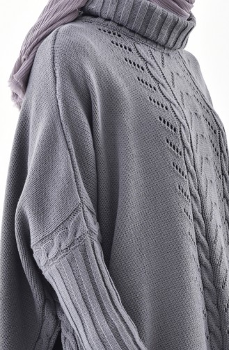 iLMEK Knitwear Tress Pattern Poncho 4109-09 Dark Gray 4109-09