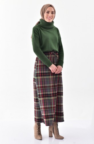 Waist Elastic Plaid Skirt 1055-01 Black Peanut Green 1055-01