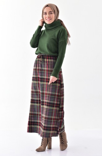 Waist Elastic Plaid Skirt 1055-01 Black Peanut Green 1055-01