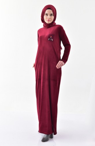 Pocket Embroidered Dress 99167-03 Bordeaux 99167-03