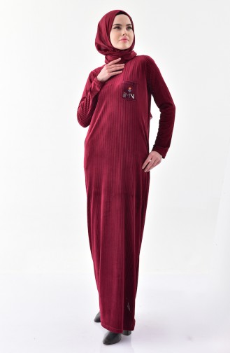 Pocket Embroidered Dress 99167-03 Bordeaux 99167-03