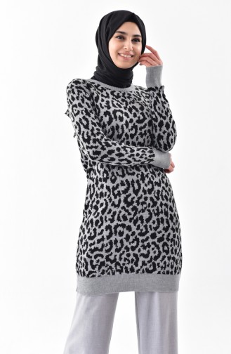 Knitwear Leopard Patterned Tunic 4111-04 Grey 4111-04