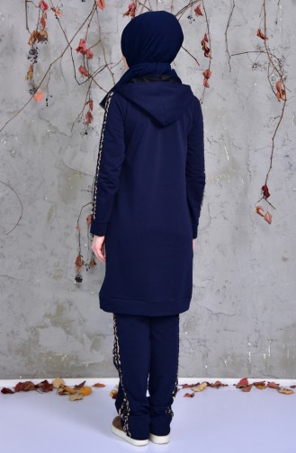 Sefamerve Leopard Patterned Tracksuit Team 1409-02 Navy Blue 1409-02