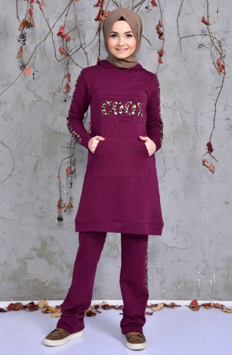 Sefamerve Leopard Patterned Sportswear 1409-04 Purple 1409-04