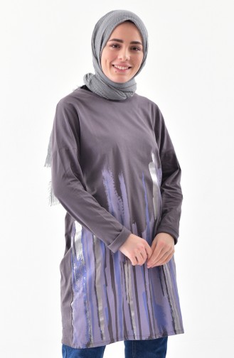 تونيك قطن بتصميم مُطبع 1051-02 لون اسود مائل للرمادي 1051-02