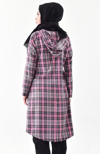 TUBANUR Plaid Patterned Hooded Cape 3062-03 Gray Pink 3062-03