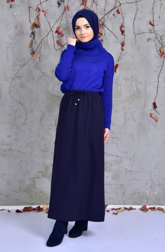 Plated Waist Skirt 1090-01 Navy Blue 1090-01