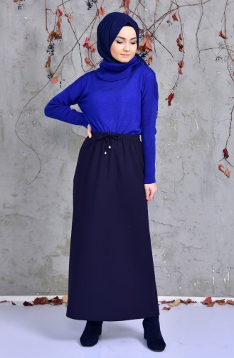 Plated Waist Skirt 1090-01 Navy Blue 1090-01