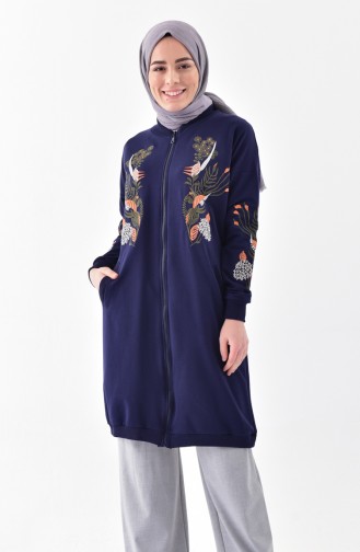 Embroidered Sweatshirt 2039-01 Navy Blue 2039-01