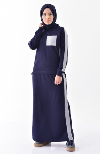 Garnili Blouse Skirt Double Suit 2207-03 Navy Blue 2207-03