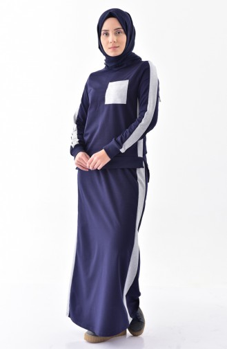Garnili Blouse Skirt Double Suit 2207-03 Navy Blue 2207-03