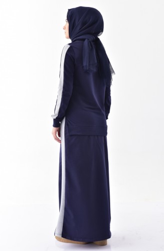 Garnili Blouse Skirt Double Suit 2207-03 Navy Blue 2207-03