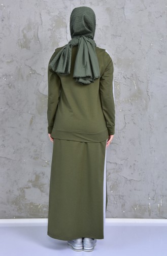 طقم تنورة وبلوز بتصميم مُخطط 2207-04 لون أخضر كاكي 2207-04