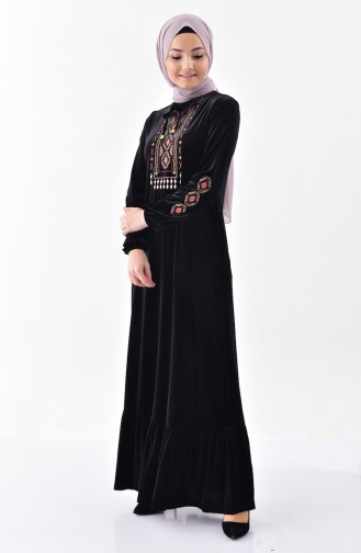 Embroidered Velvet Dress 2073-01 Black 2073-01