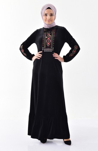 Embroidered Velvet Dress 2073-01 Black 2073-01