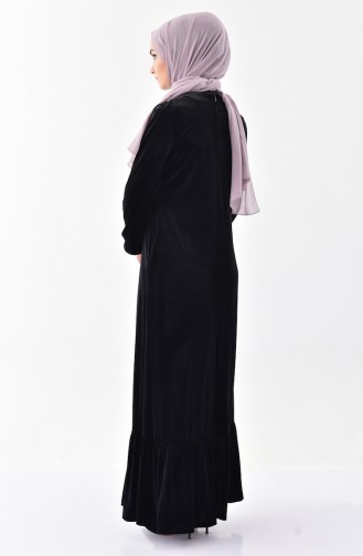 Nakışlı Kadife Elbise 2073-01 Siyah