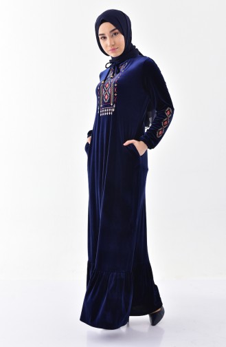 Robe Velours Bordée 2073-02 Bleu Marine 2073-02