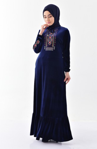 Robe Velours Bordée 2073-02 Bleu Marine 2073-02