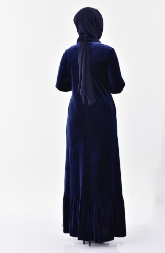 Robe Velours Bordée 2073-02 Bleu Marine 2073-02