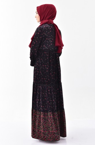 Çiçekli Kadife Elbise 2099-01 Siyah