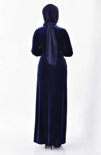 Robe Velours a Ceinture 2100-01 Bleu Marine 2100-01