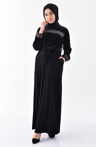 Robe Velours a Ceinture 2100-02 Noir 2100-02