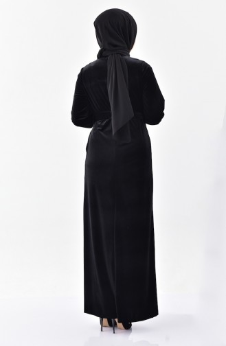 فستان مخمل بتصميم حزام للخصر 2100-02 لون اسود 2100-02