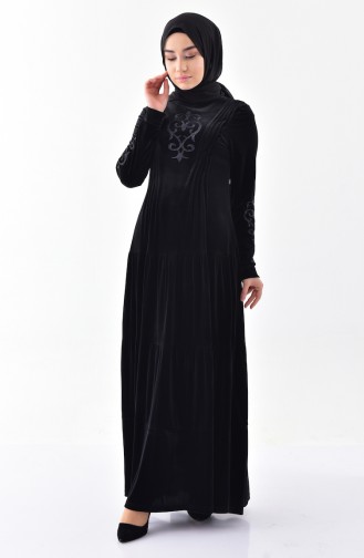 Robe Velours Pierre Imprimée 2169-01 Noir 2169-01