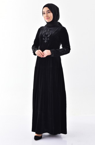 Robe Velours Pierre Imprimée 2169-01 Noir 2169-01