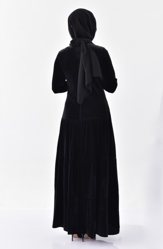 Taş Baskılı Kadife Elbise 2169-01 Siyah