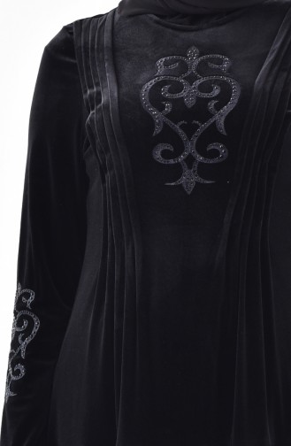 Taş Baskılı Kadife Elbise 2169-01 Siyah
