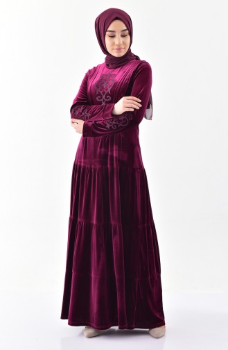 Robe Velours Pierre Imprimée 2169-03 Plum 2169-03