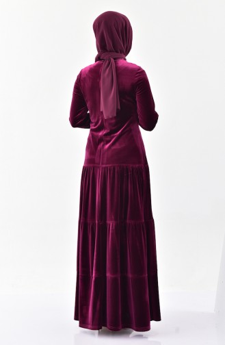 فستان مخمل بتصميم مُطبع باحجار لامعة 2169-03 لون ارجواني 2169-03