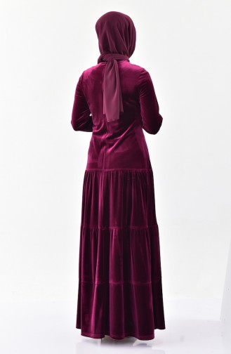 Taş Baskılı Kadife Elbise 2169-03 Mürdüm 2169-03