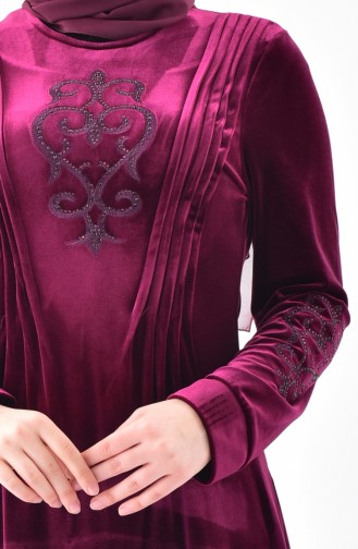Taş Baskılı Kadife Elbise 2169-03 Mürdüm 2169-03