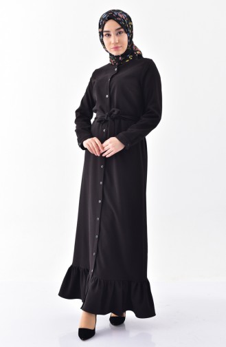 Buttoned Belted Dress 4433-01 Black 4433-01