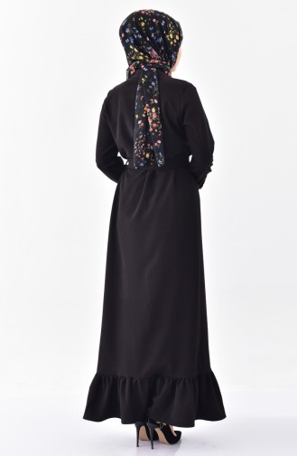 Buttoned Belted Dress 4433-01 Black 4433-01