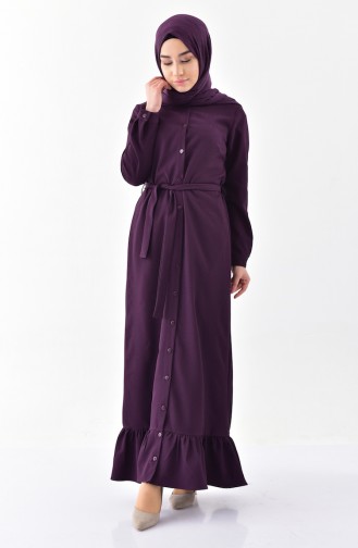 Buttoned Belted Dress 4433-02 Purple 4433-02