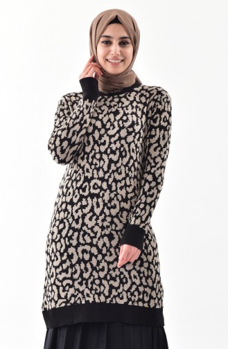 Knitwear Leopard Patterned Tunic 4111-02 Black 4111-02