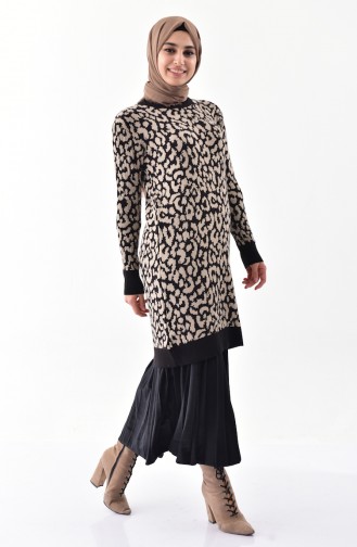 Knitwear Leopard Patterned Tunic 4111-02 Black 4111-02