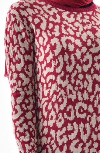 Knitwear Leopard Patterned Tunic 4111-03 Claret Red 4111-03
