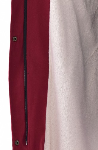 Fur Hooded Coat 4022-01 Claret Red 4022-01