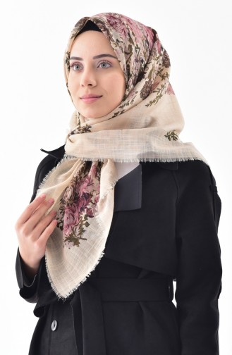 Floral Patterned Flamed Cotton Scarf 2155-02 Dark Cream 2155-02