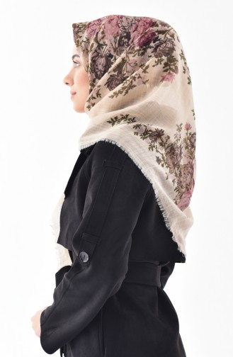 Floral Patterned Flamed Cotton Scarf 2155-02 Dark Cream 2155-02