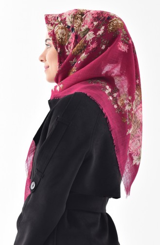 Çiçek Desenli Flamlı Cotton Eşarp 2155-05 Fuşya